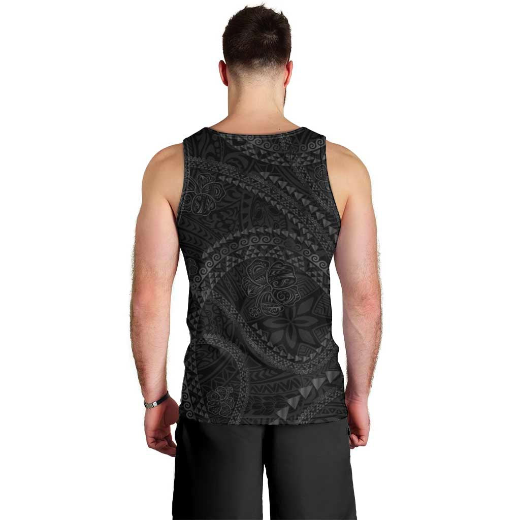 Hawaiian Kakau Art and Hisbiscus Tattoo Men Tank Top Tribal Pattern-Black Gradient Style - Polynesian Pride