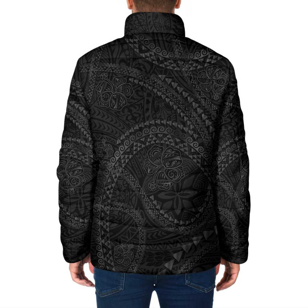 Hawaiian Kakau Art and Hisbiscus Tattoo Padded Jacket Tribal Pattern-Black Gradient Style - Polynesian Pride