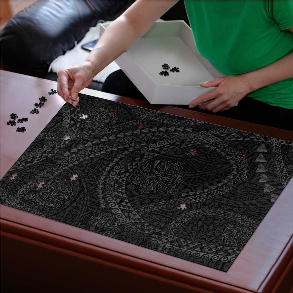 Hawaiian Kakau Art and Hisbiscus Tattoo Puzzle Tribal Pattern-Black Gradient Style - Polynesian Pride