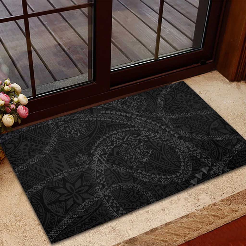 Hawaiian Kakau Art and Hisbiscus Tattoo Rubber Doormat Tribal Pattern-Black Gradient Style - Polynesian Pride