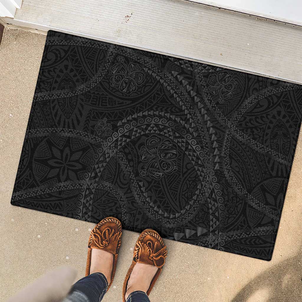 Hawaiian Kakau Art and Hisbiscus Tattoo Rubber Doormat Tribal Pattern-Black Gradient Style - Polynesian Pride