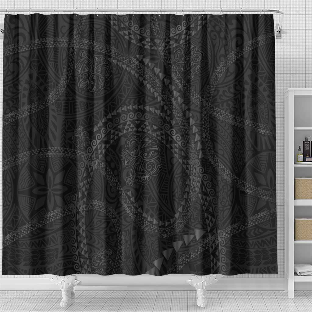 Hawaiian Kakau Art and Hisbiscus Tattoo Shower Curtain Tribal Pattern-Black Gradient Style - Polynesian Pride