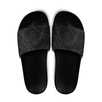 Hawaiian Kakau Art and Hisbiscus Tattoo Slide Sandals Tribal Pattern-Black Gradient Style - Polynesian Pride
