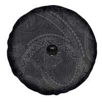Hawaiian Kakau Art and Hisbiscus Tattoo Spare Tire Cover Tribal Pattern-Black Gradient Style - Polynesian Pride
