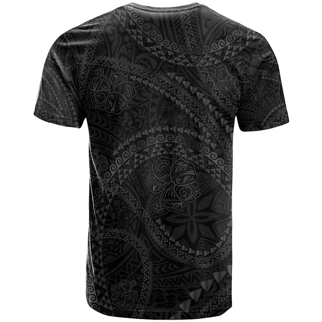 Hawaiian Kakau Art and Hisbiscus Tattoo T Shirt Tribal Pattern-Black Gradient Style - Polynesian Pride