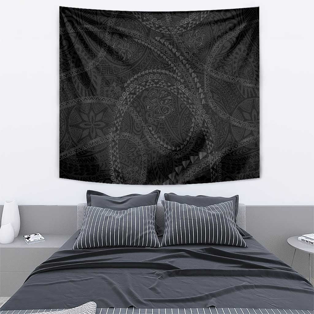 Hawaiian Kakau Art and Hisbiscus Tattoo Tapestry Tribal Pattern-Black Gradient Style - Polynesian Pride