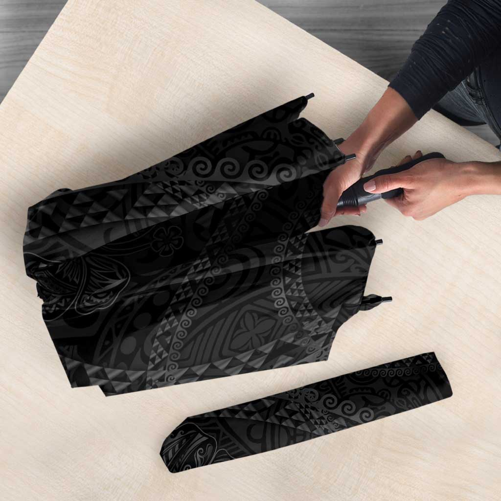 Hawaiian Kakau Art and Hisbiscus Tattoo Umbrella Tribal Pattern-Black Gradient Style - Polynesian Pride