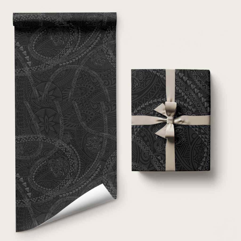 Hawaiian Kakau Art and Hisbiscus Tattoo Wrapping Paper Tribal Pattern-Black Gradient Style LT03 58" × 23" Black - Polynesian Pride