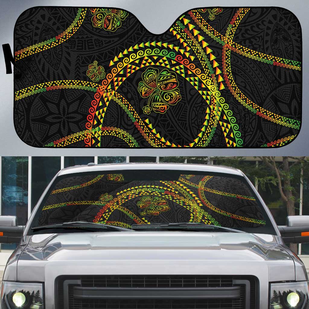 Hawaiian Kakau Art and Hisbiscus Tattoo Auto Sun Shade Tribal Pattern-Reggae Style - Polynesian Pride