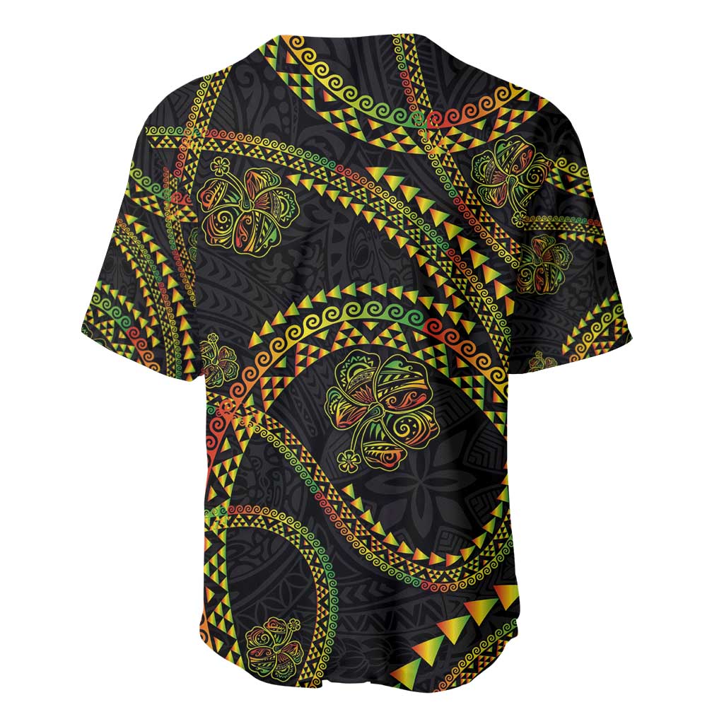 Hawaiian Kakau Art and Hisbiscus Tattoo Baseball Jersey Tribal Pattern-Reggae Style - Polynesian Pride