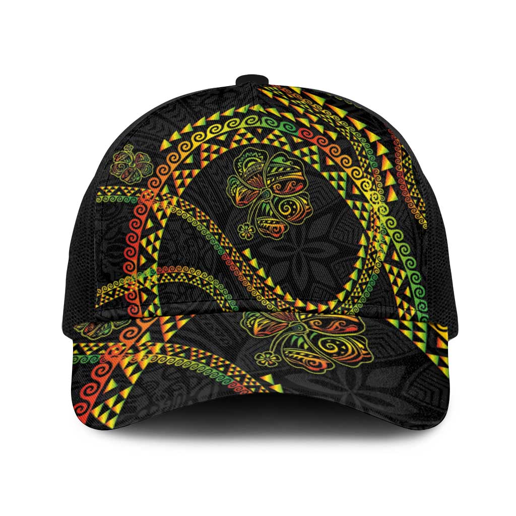 Hawaiian Kakau Art and Hisbiscus Tattoo Baseball Net Cap Tribal Pattern-Reggae Style - Polynesian Pride