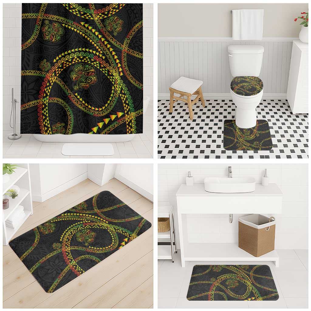 Hawaiian Kakau Art and Hisbiscus Tattoo Bathroom Set Tribal Pattern-Reggae Style - Polynesian Pride