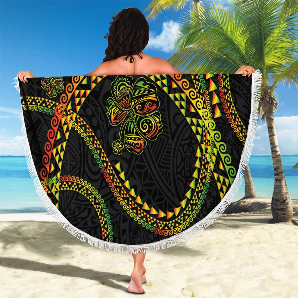 Hawaiian Kakau Art and Hisbiscus Tattoo Beach Blanket Tribal Pattern-Reggae Style - Polynesian Pride
