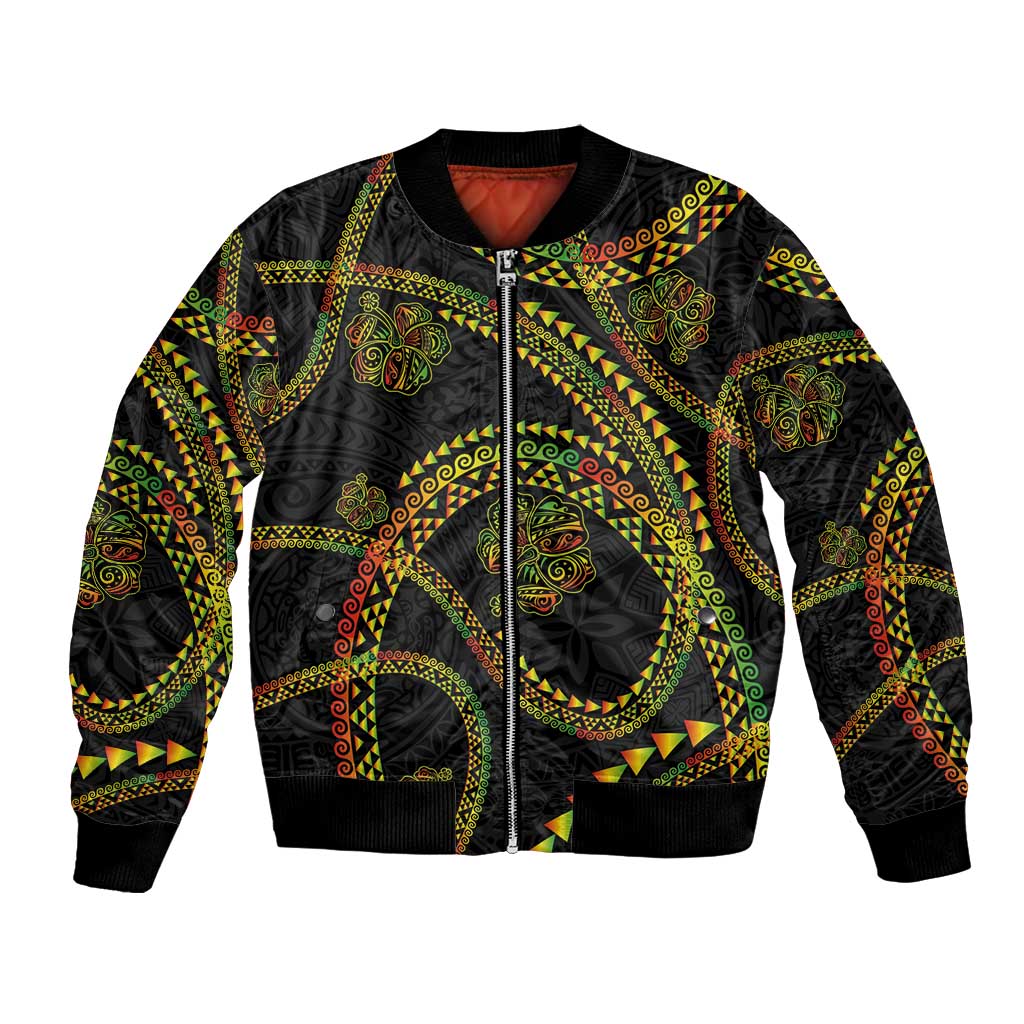 Hawaiian Kakau Art and Hisbiscus Tattoo Bomber Jacket Tribal Pattern-Reggae Style - Polynesian Pride