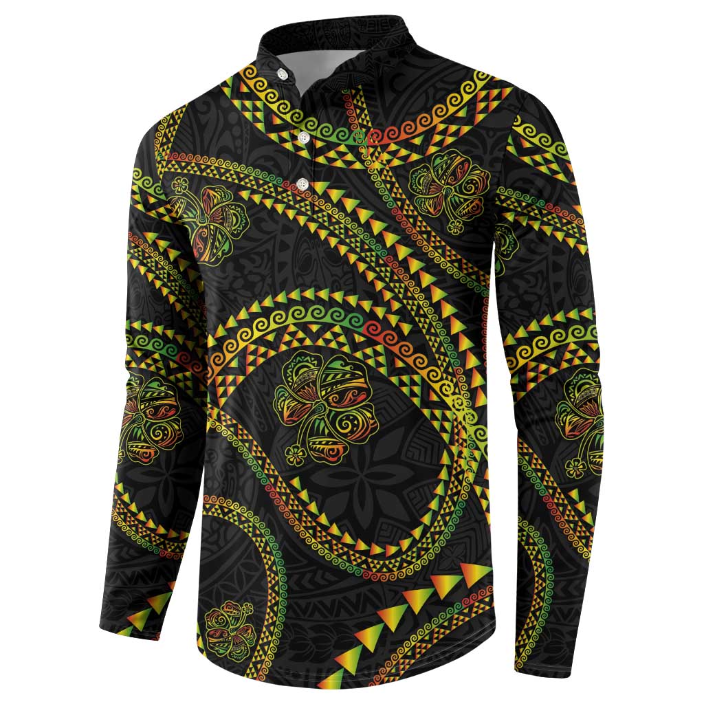 Hawaiian Kakau Art and Hisbiscus Tattoo Button Sweatshirt Tribal Pattern-Reggae Style - Polynesian Pride