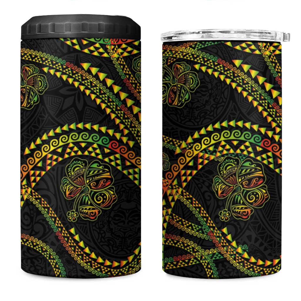 Hawaiian Kakau Art and Hisbiscus Tattoo 4 in 1 Can Cooler Tumbler Tribal Pattern-Reggae Style - Polynesian Pride