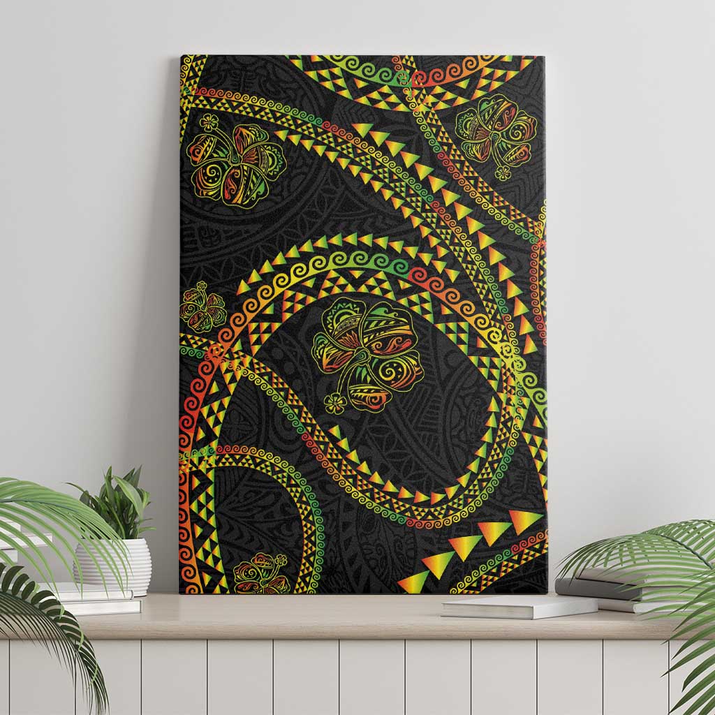 Hawaiian Kakau Art and Hisbiscus Tattoo Canvas Wall Art Tribal Pattern-Reggae Style - Polynesian Pride