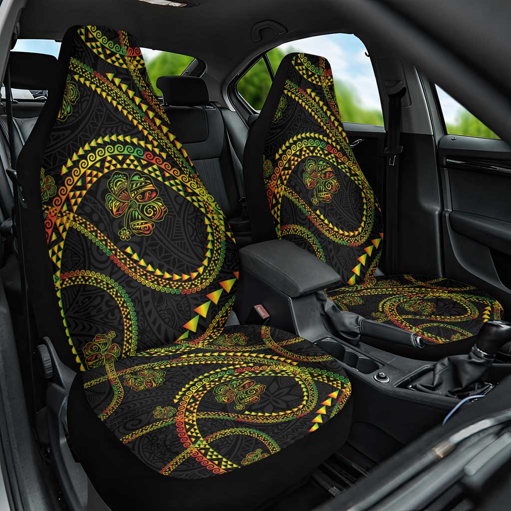 Hawaiian Kakau Art and Hisbiscus Tattoo Car Seat Cover Tribal Pattern-Reggae Style - Polynesian Pride