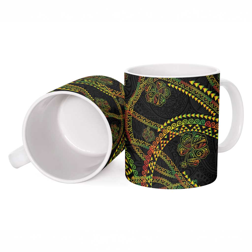 Hawaiian Kakau Art and Hisbiscus Tattoo Ceramic Mug Tribal Pattern-Reggae Style - Polynesian Pride