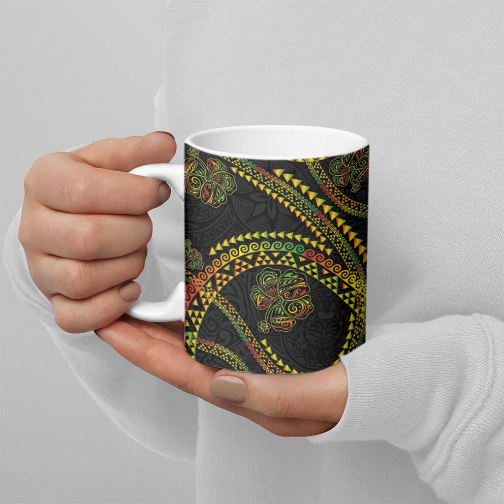 Hawaiian Kakau Art and Hisbiscus Tattoo Ceramic Mug Tribal Pattern-Reggae Style - Polynesian Pride