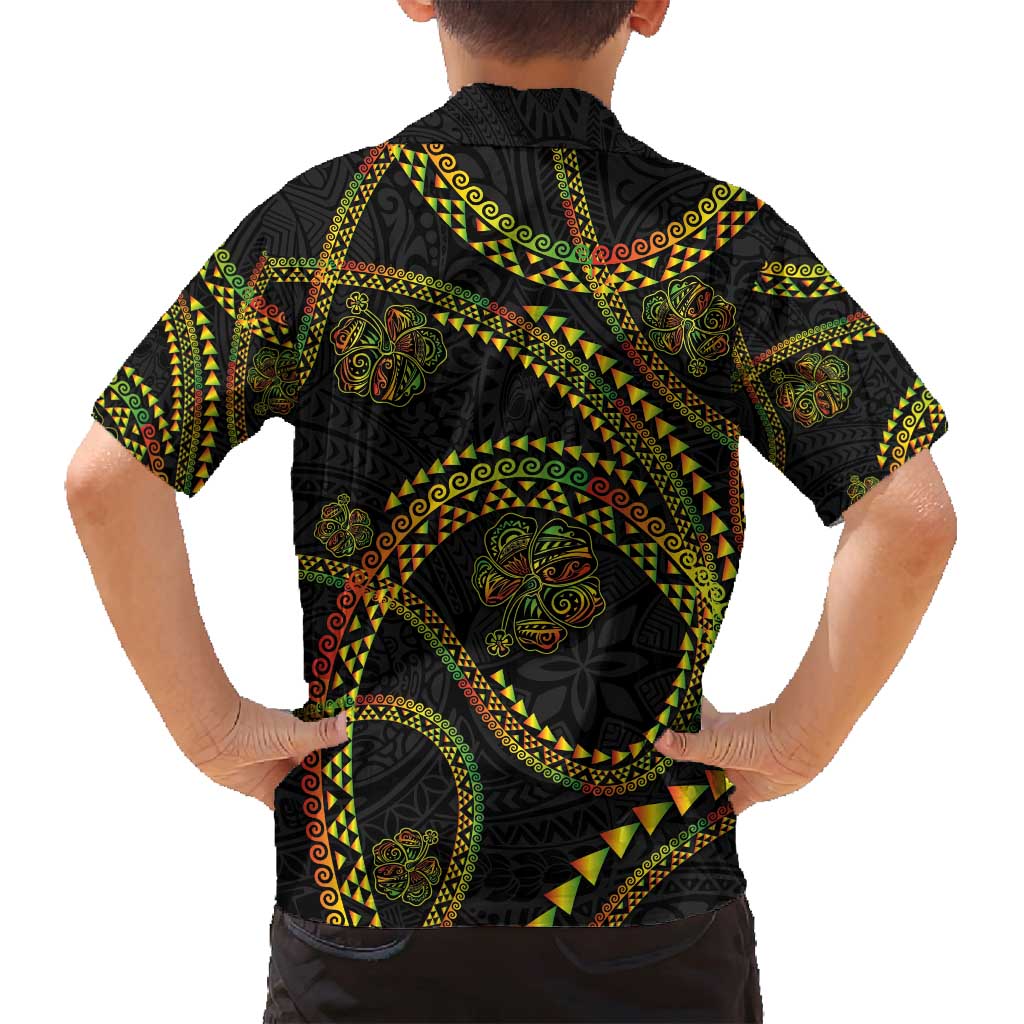 Hawaiian Kakau Art and Hisbiscus Tattoo Family Matching Off Shoulder Maxi Dress and Hawaiian Shirt Tribal Pattern-Reggae Style - Polynesian Pride