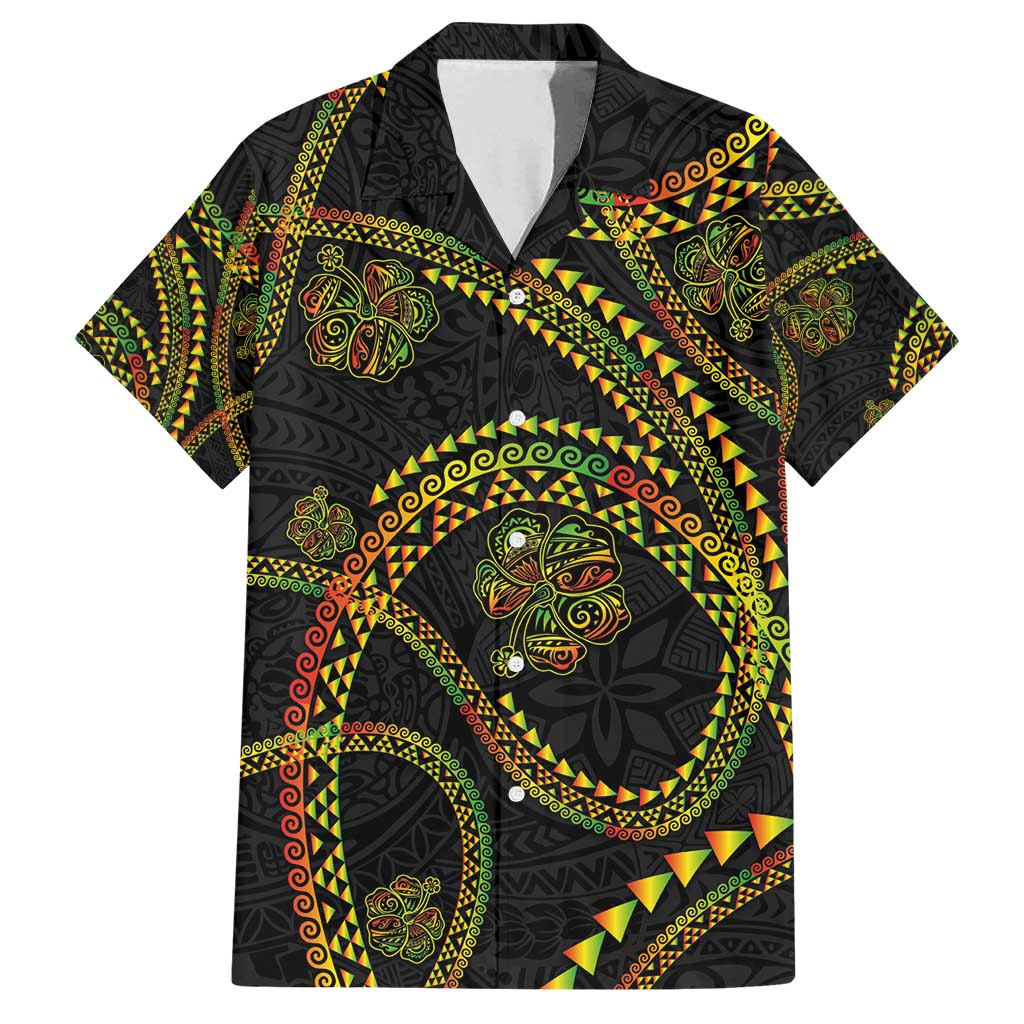 Hawaiian Kakau Art and Hisbiscus Tattoo Family Matching Off Shoulder Maxi Dress and Hawaiian Shirt Tribal Pattern-Reggae Style - Polynesian Pride