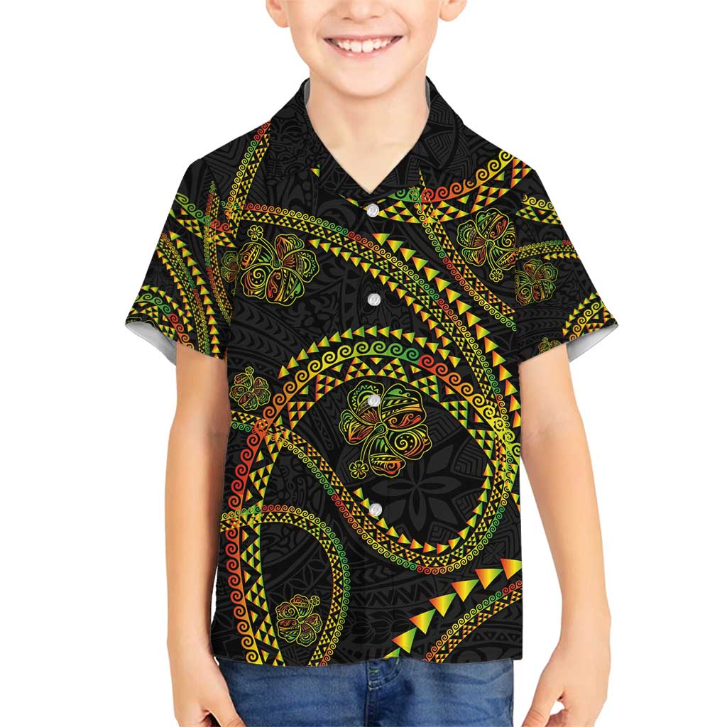 Hawaiian Kakau Art and Hisbiscus Tattoo Family Matching Puletasi and Hawaiian Shirt Tribal Pattern-Reggae Style - Polynesian Pride