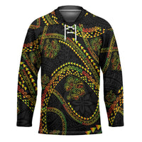 Hawaiian Kakau Art and Hisbiscus Tattoo Hockey Jersey Tribal Pattern-Reggae Style - Polynesian Pride
