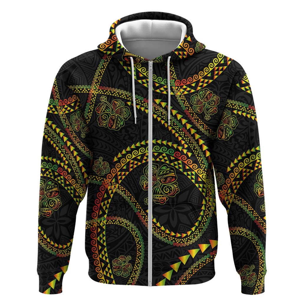 Hawaiian Kakau Art and Hisbiscus Tattoo Hoodie Tribal Pattern-Reggae Style - Polynesian Pride