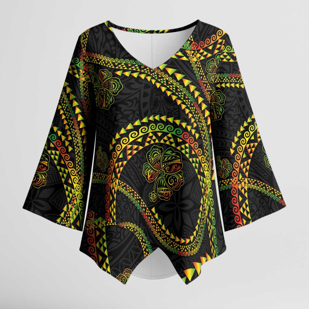 Hawaiian Kakau Art and Hisbiscus Tattoo Kimono Sleeve Blouse Tribal Pattern-Reggae Style - Polynesian Pride
