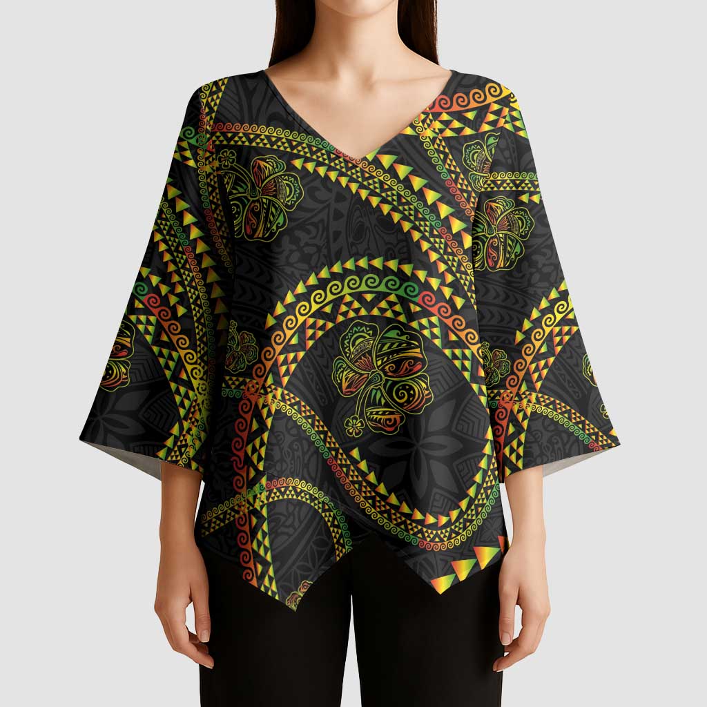 Hawaiian Kakau Art and Hisbiscus Tattoo Kimono Sleeve Blouse Tribal Pattern-Reggae Style - Polynesian Pride