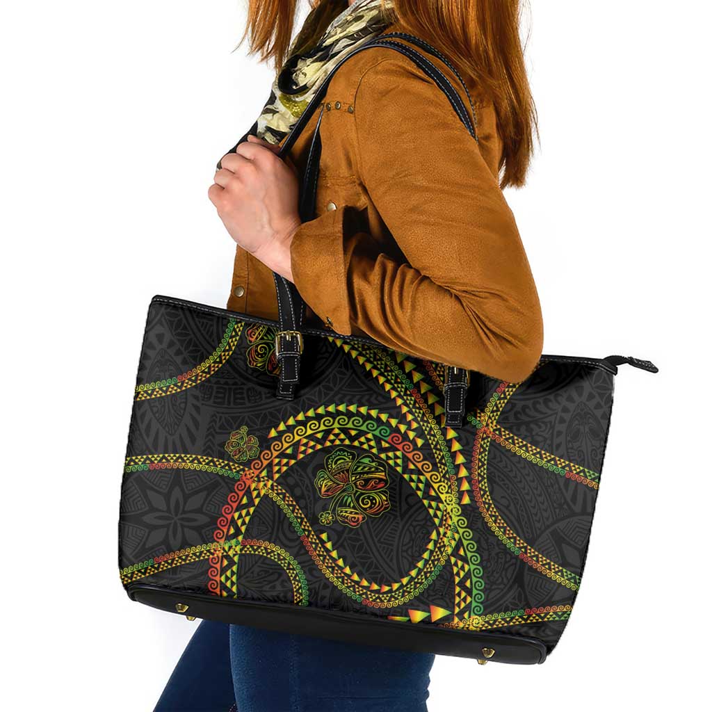 Hawaiian Kakau Art and Hisbiscus Tattoo Leather Tote Bag Tribal Pattern-Reggae Style - Polynesian Pride