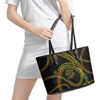 Hawaiian Kakau Art and Hisbiscus Tattoo Leather Tote Bag Tribal Pattern-Reggae Style - Polynesian Pride