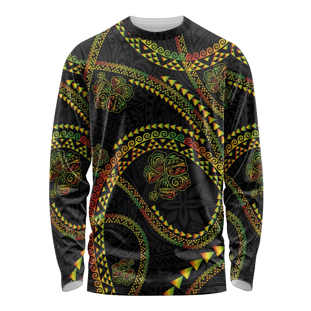 Hawaiian Kakau Art and Hisbiscus Tattoo Long Sleeve Shirt Tribal Pattern-Reggae Style - Polynesian Pride