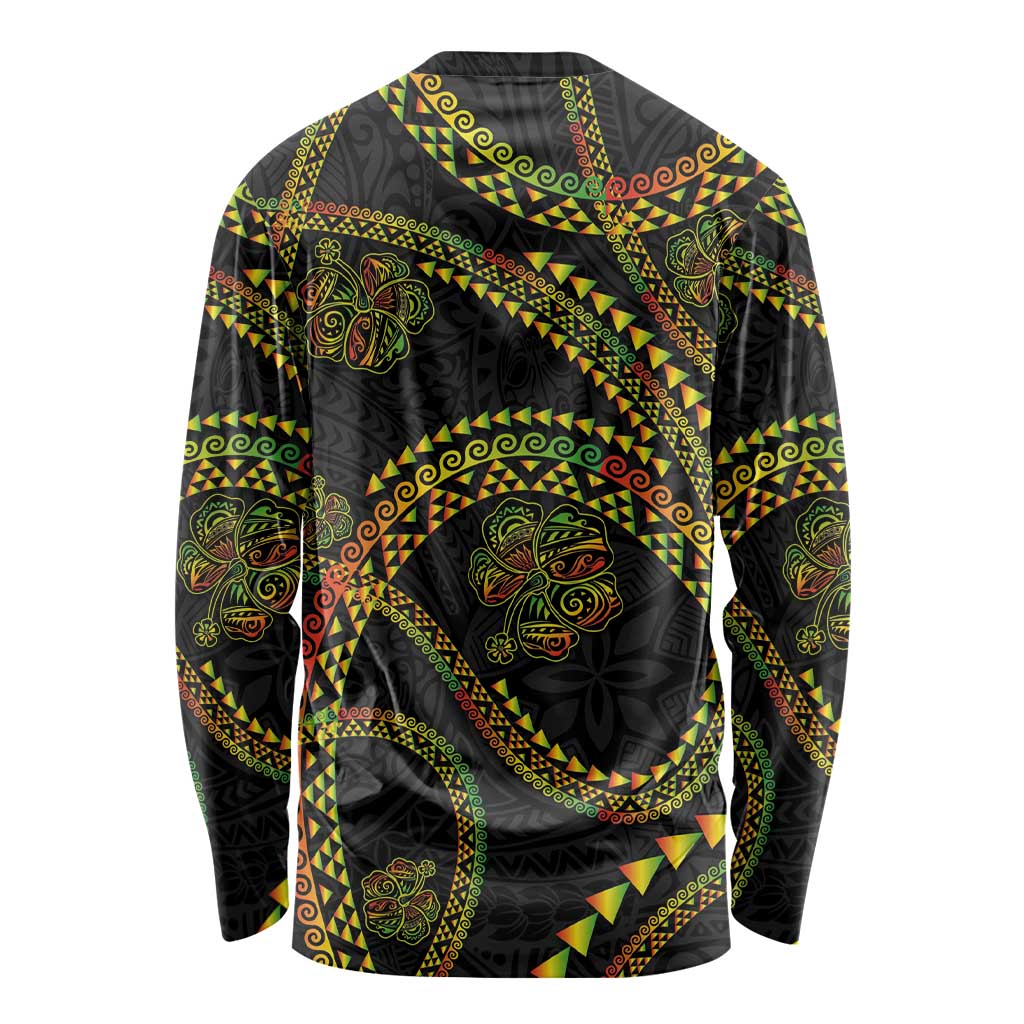 Hawaiian Kakau Art and Hisbiscus Tattoo Long Sleeve Shirt Tribal Pattern-Reggae Style - Polynesian Pride