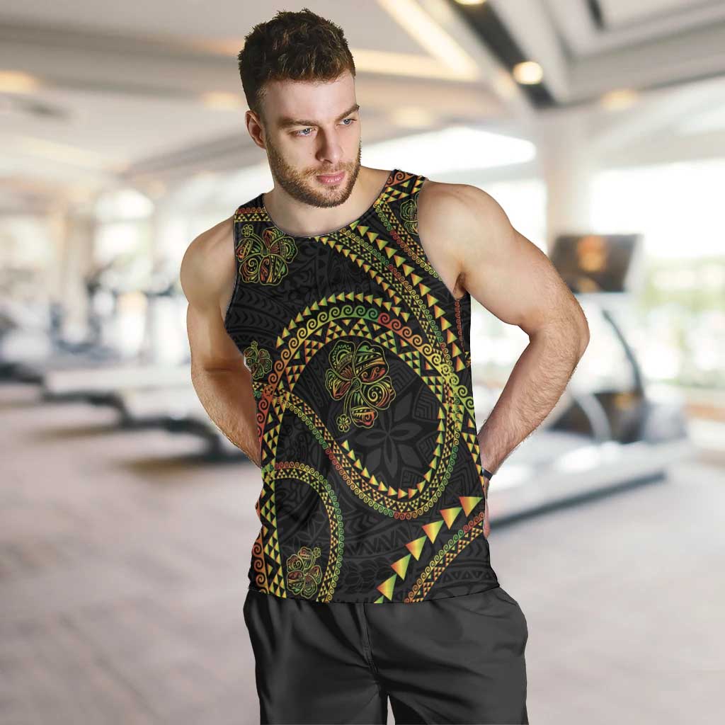 Hawaiian Kakau Art and Hisbiscus Tattoo Men Tank Top Tribal Pattern-Reggae Style - Polynesian Pride