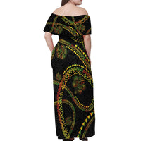 Hawaiian Kakau Art and Hisbiscus Tattoo Off Shoulder Maxi Dress Tribal Pattern-Reggae Style - Polynesian Pride