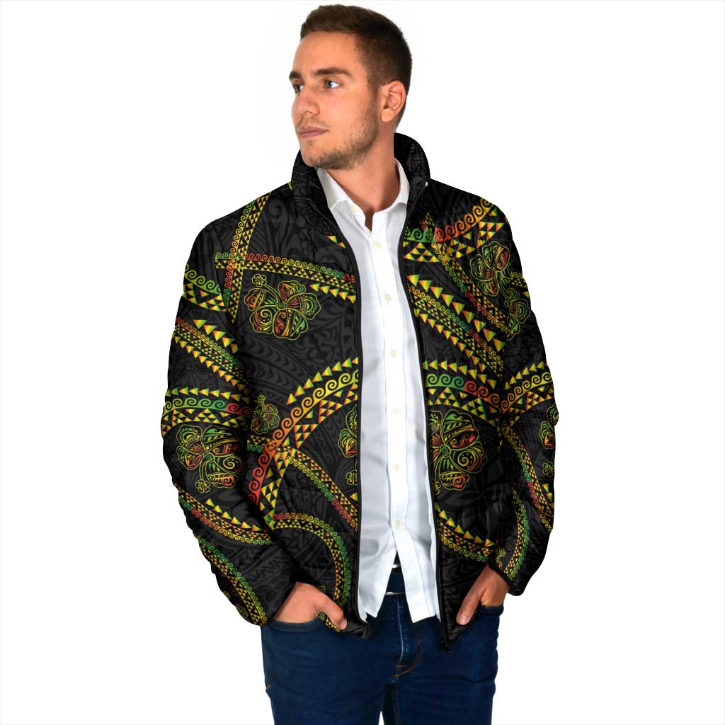 Hawaiian Kakau Art and Hisbiscus Tattoo Padded Jacket Tribal Pattern-Reggae Style - Polynesian Pride