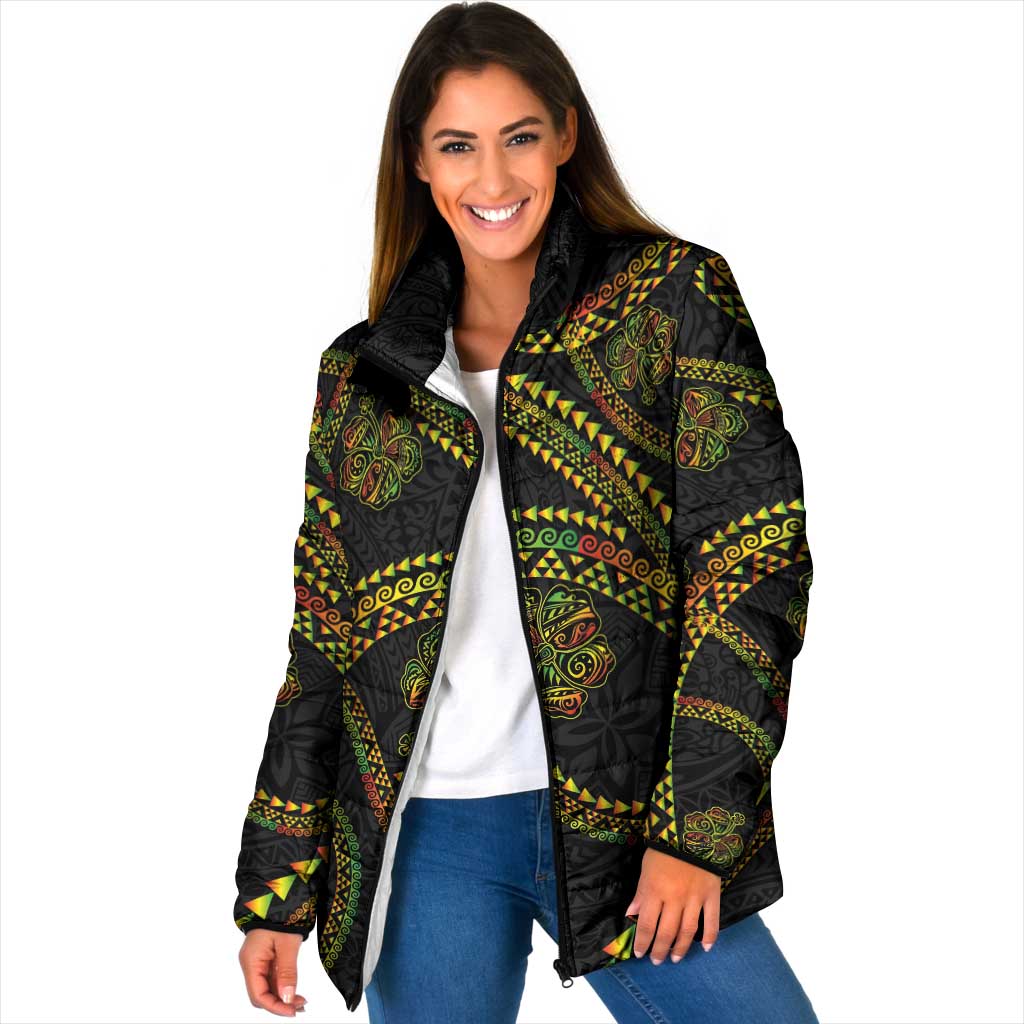 Hawaiian Kakau Art and Hisbiscus Tattoo Padded Jacket Tribal Pattern-Reggae Style - Polynesian Pride