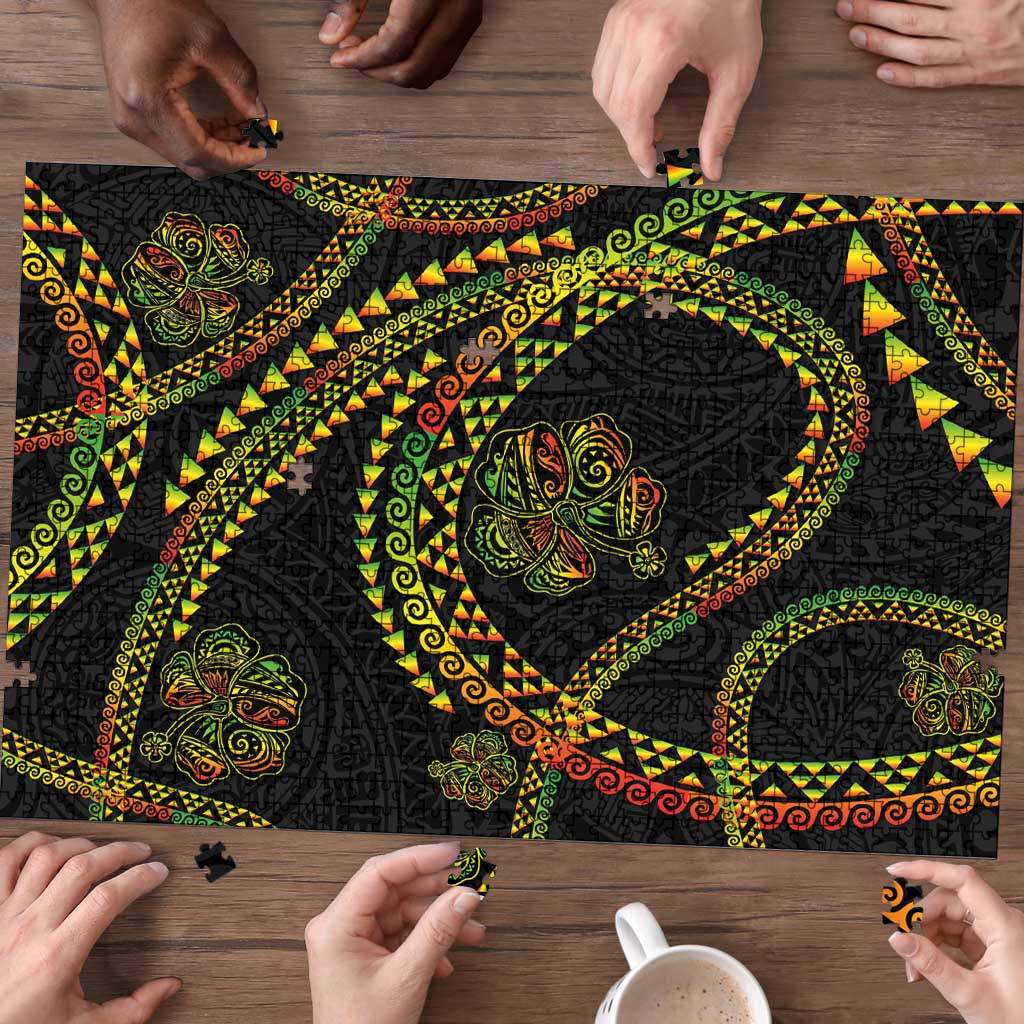 Hawaiian Kakau Art and Hisbiscus Tattoo Puzzle Tribal Pattern-Reggae Style - Polynesian Pride