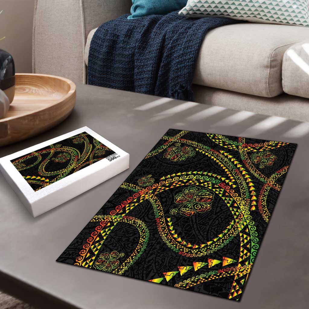 Hawaiian Kakau Art and Hisbiscus Tattoo Puzzle Tribal Pattern-Reggae Style - Polynesian Pride
