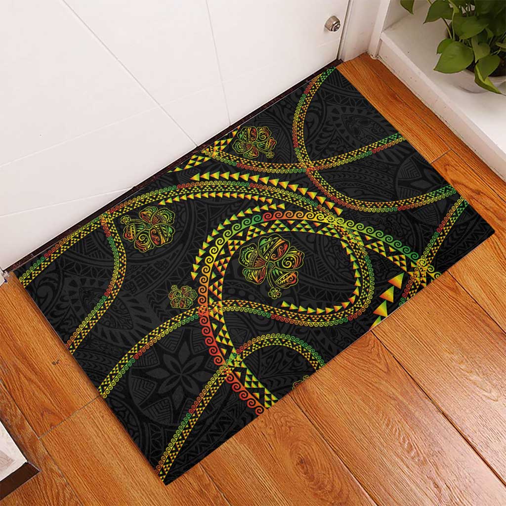 Hawaiian Kakau Art and Hisbiscus Tattoo Rubber Doormat Tribal Pattern-Reggae Style - Polynesian Pride