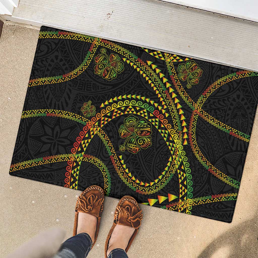 Hawaiian Kakau Art and Hisbiscus Tattoo Rubber Doormat Tribal Pattern-Reggae Style - Polynesian Pride
