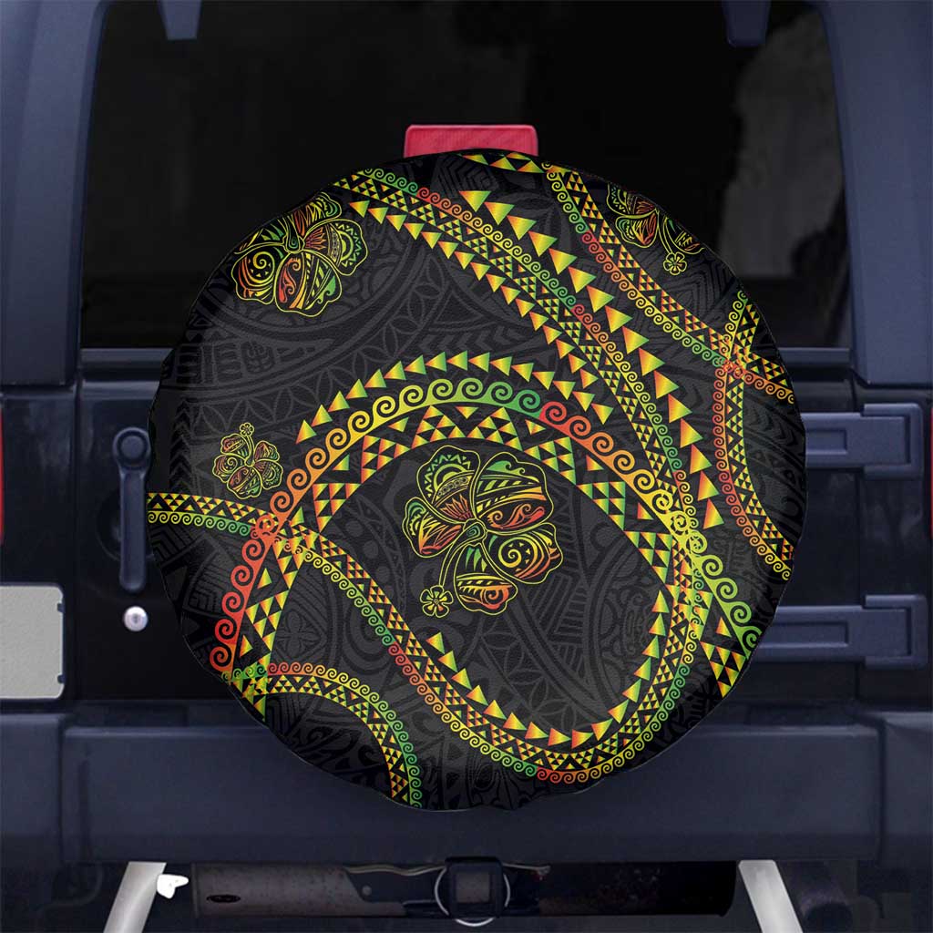 Hawaiian Kakau Art and Hisbiscus Tattoo Spare Tire Cover Tribal Pattern-Reggae Style - Polynesian Pride