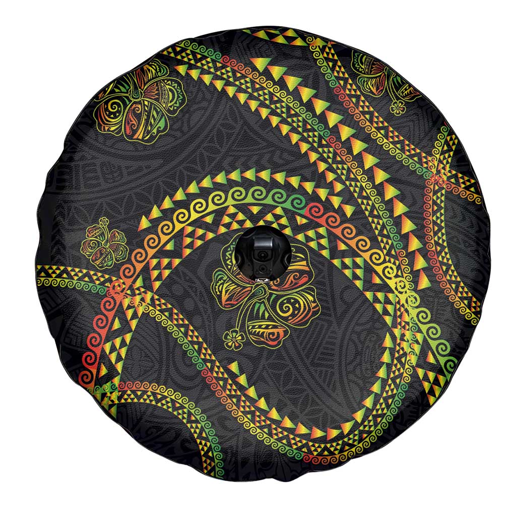 Hawaiian Kakau Art and Hisbiscus Tattoo Spare Tire Cover Tribal Pattern-Reggae Style - Polynesian Pride