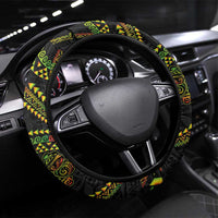 Hawaiian Kakau Art and Hisbiscus Tattoo Steering Wheel Cover Tribal Pattern-Reggae Style - Polynesian Pride