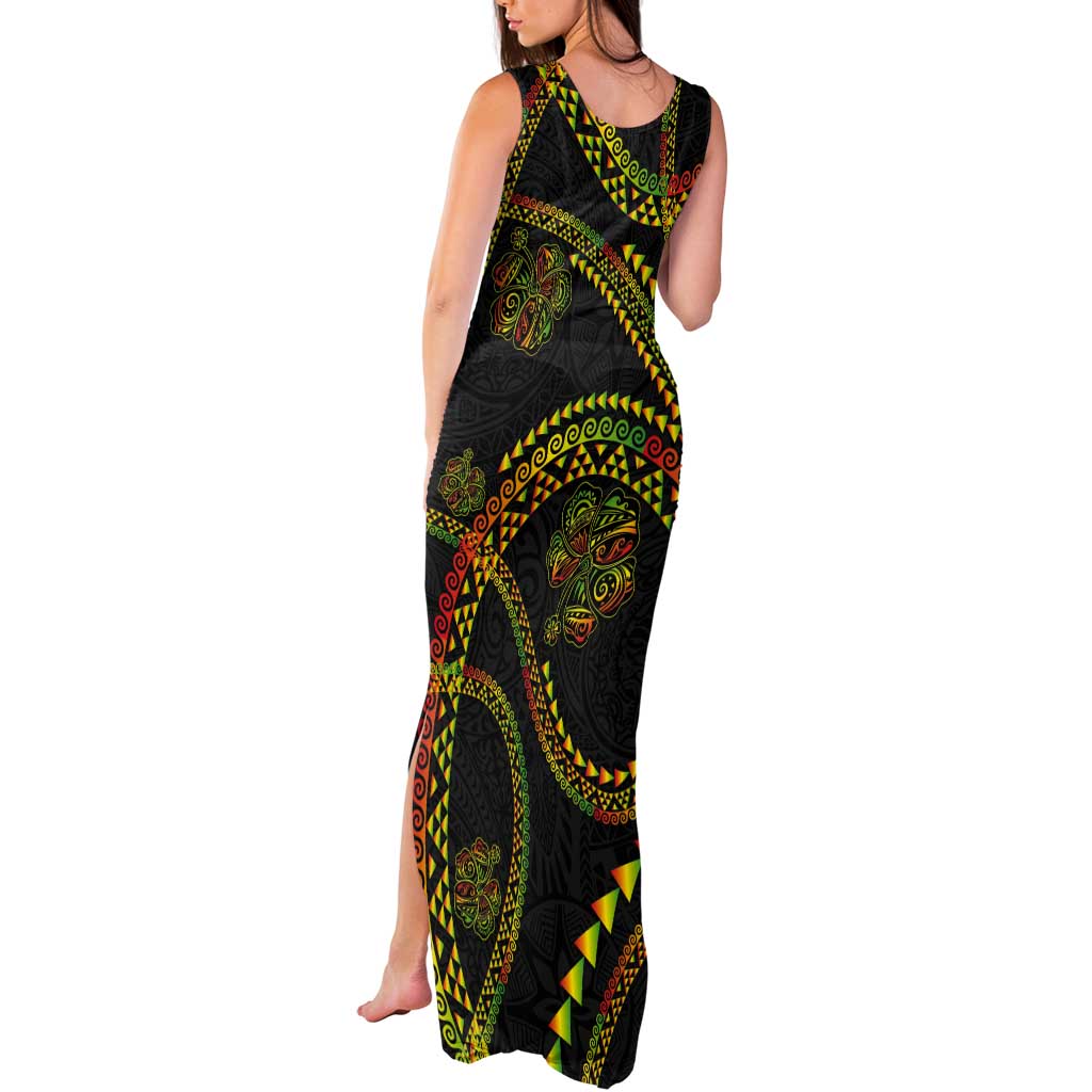 Hawaiian Kakau Art and Hisbiscus Tattoo Tank Maxi Dress Tribal Pattern-Reggae Style - Polynesian Pride