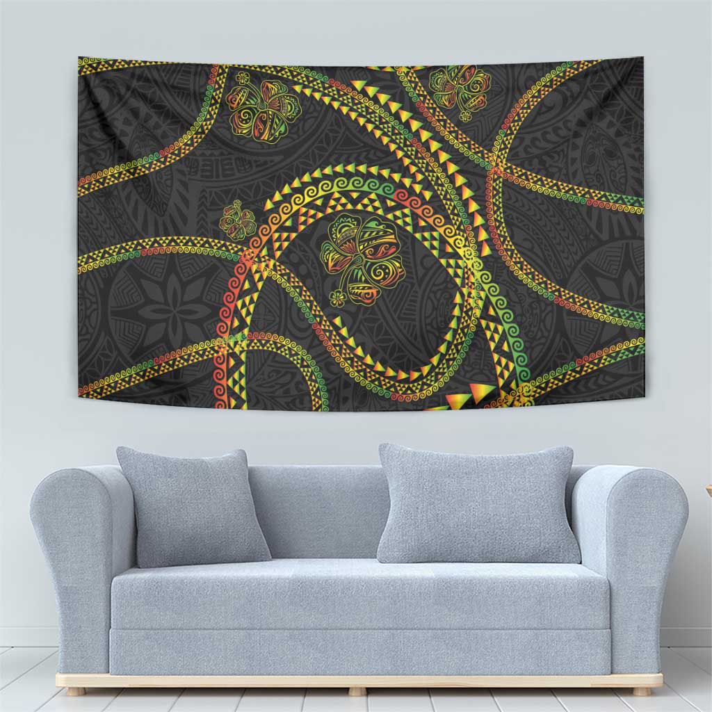 Hawaiian Kakau Art and Hisbiscus Tattoo Tapestry Tribal Pattern-Reggae Style - Polynesian Pride