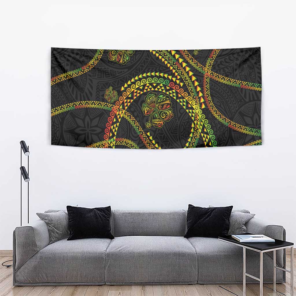 Hawaiian Kakau Art and Hisbiscus Tattoo Tapestry Tribal Pattern-Reggae Style - Polynesian Pride