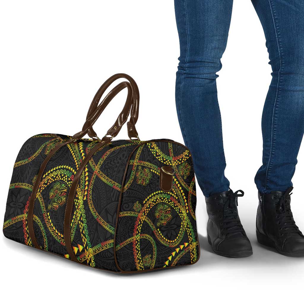 Hawaiian Kakau Art and Hisbiscus Tattoo Travel Bag Tribal Pattern-Reggae Style - Polynesian Pride